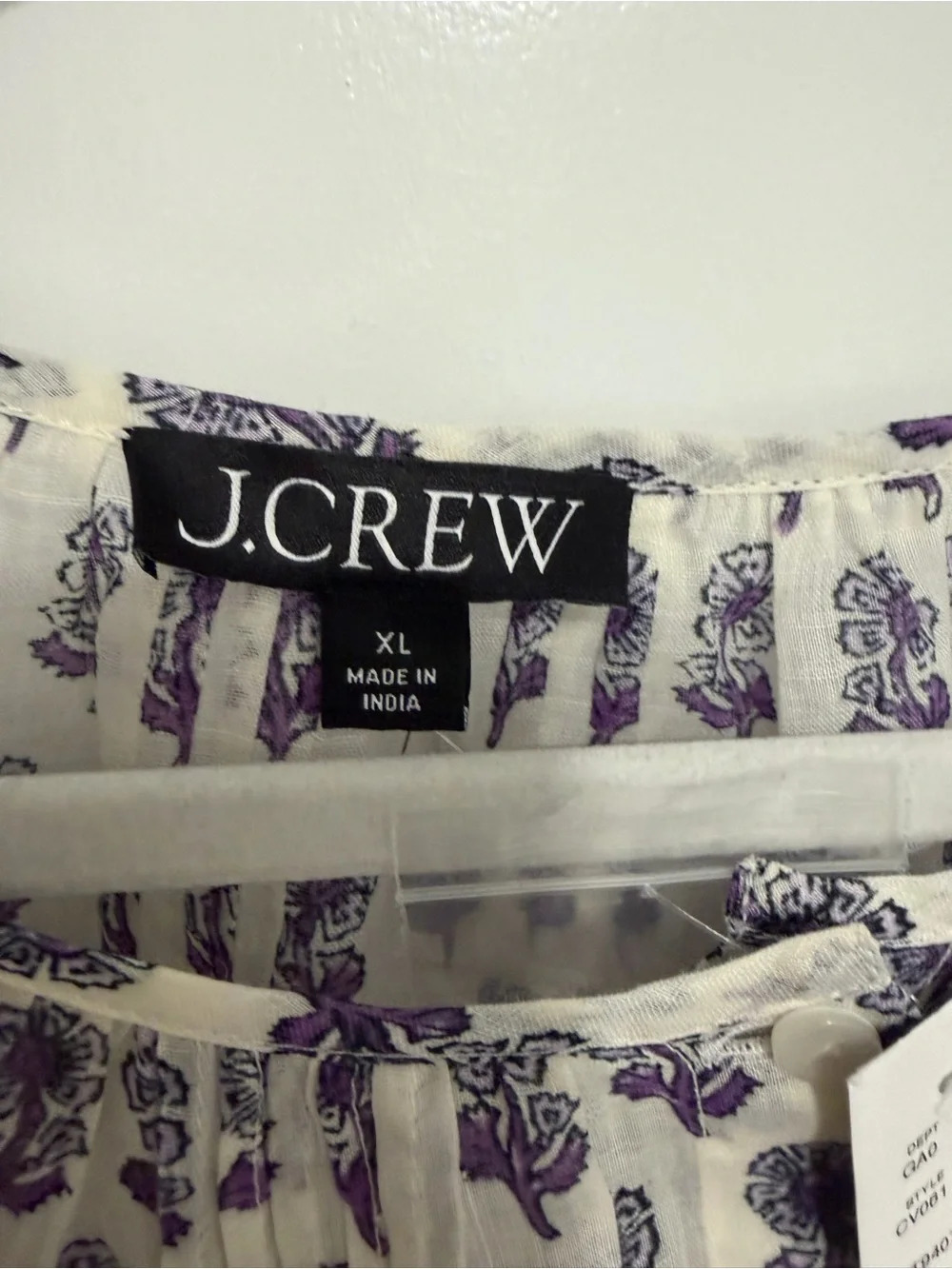 J. Crew Lilac and White Puff-Sleeve Printed Blouse